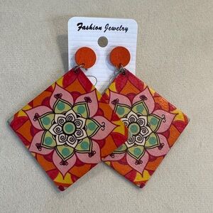 Fashion Jewelry Orange and Red Mandala Earrings